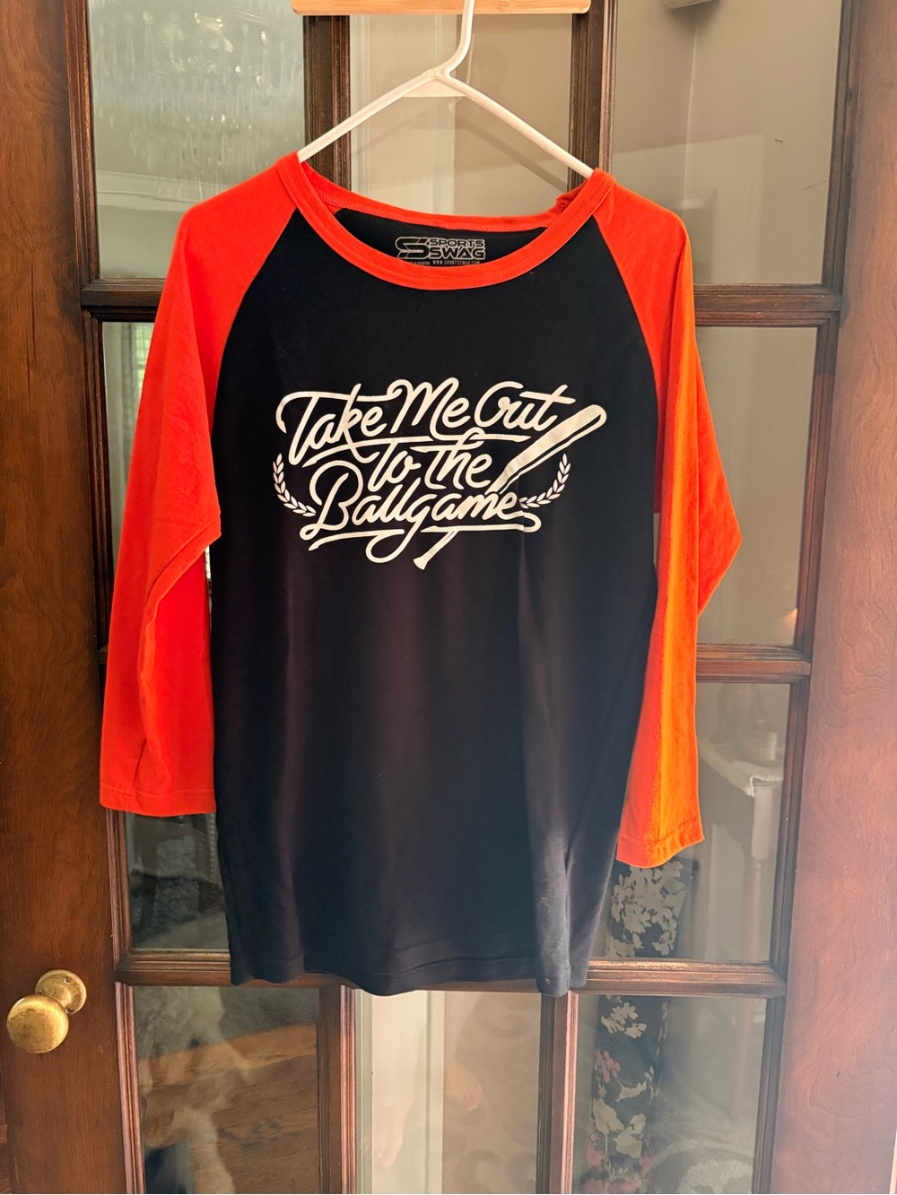 Baseball Raglan Tee "Take Me Out to the Ballgame" - Black & orange